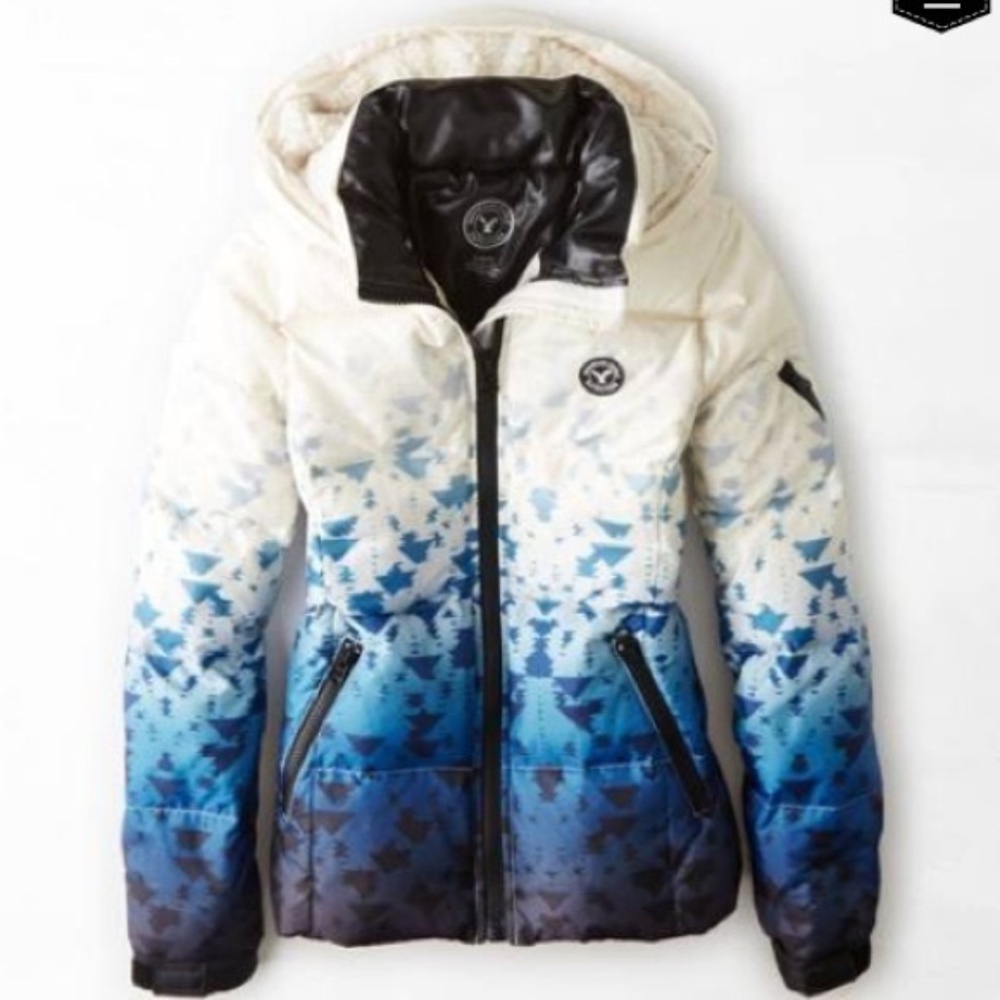 American Eagle Puffer Jacket White and Blue Ombre - Picture 2 of 6